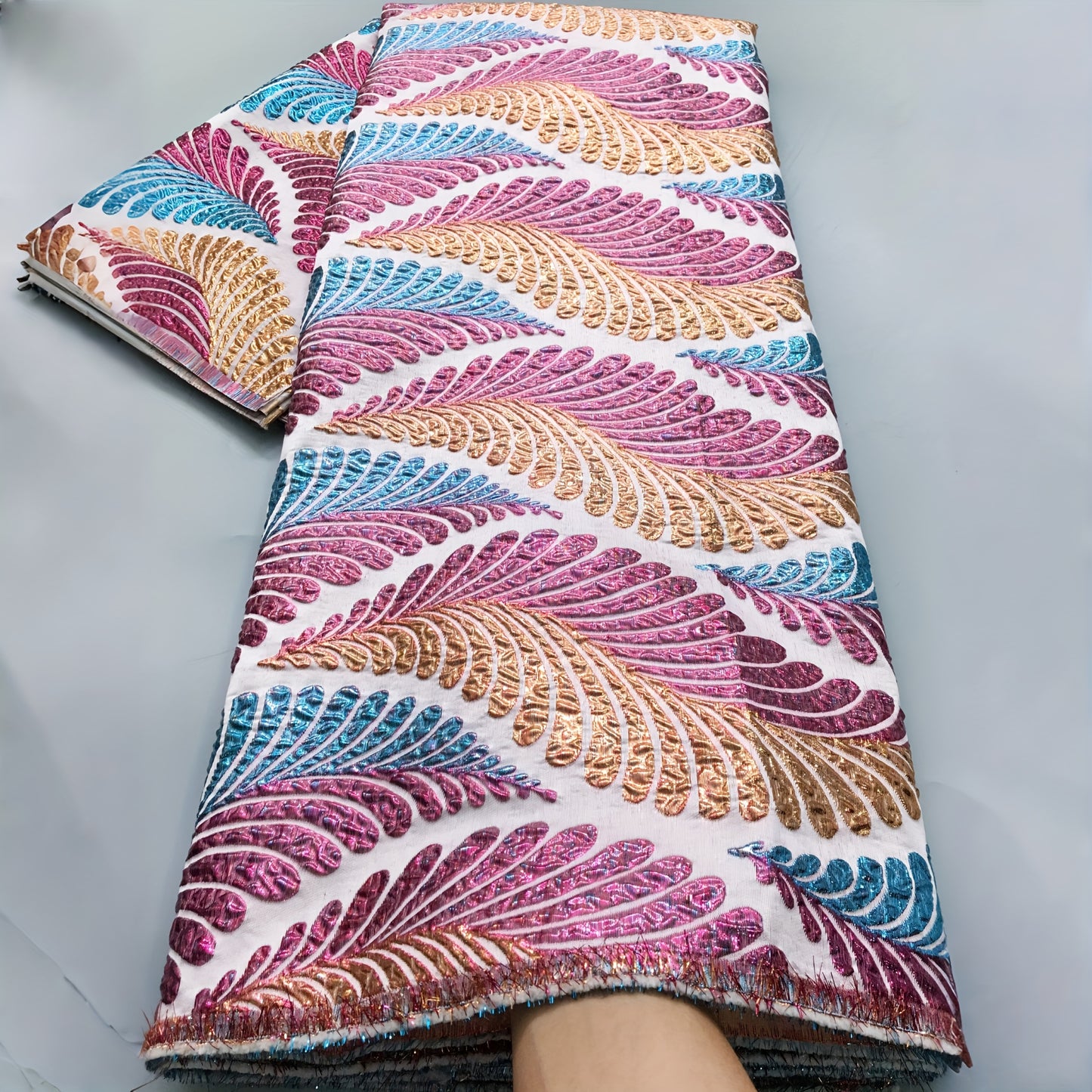 African Nigerian Gild Brocade Lace Fabric - 5 Yards Wide (51-52") Luxury Hand- Fabric with Blue/White/Golden/Black/Teal/Beige/Gray/White Patterns - Pre-Cut for Wedding, Party, Daily African Clothing - Hand Wash Only, Width Av