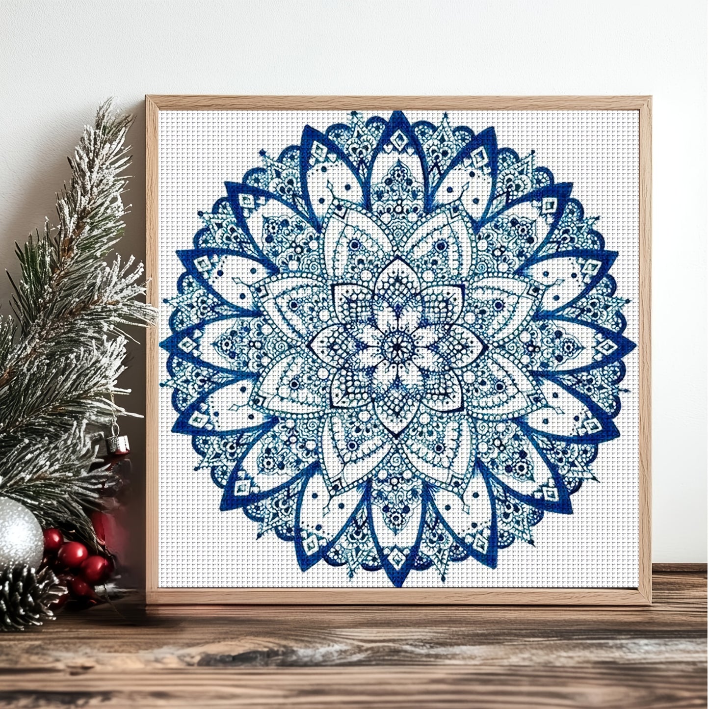 1 Set - Blue Enchanting Mandala Cross Stitch Kit, DIY Embroidery Craft Material, 11CT Cross Stitch Decorative Artwork, Creative Handmade Gift. Complete Home Decoration Printed Cross Stitch Craft, Suitable for Knitted Art Proj