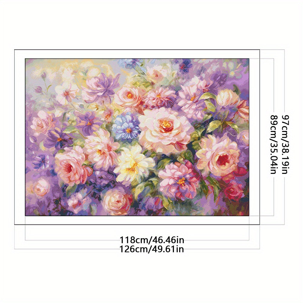 Stamped Cross Stitch Kits for Adults, Flowers Embroidery Kits for Beginners, 14CT Patterns, Counted Embroidery Needlepoint Kits Home Decor, 49.61x38.19in