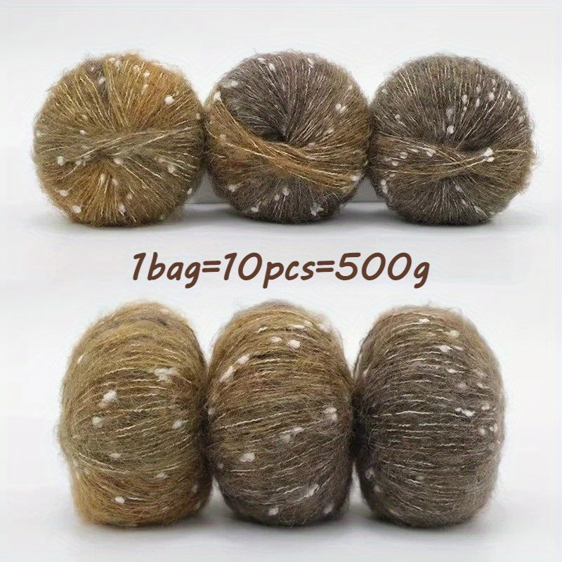 10pcs Starry Sky Gradient Long Staple Cashmere Yarn Rainbow Sugar Bean Color Dot Cashmere Wool Shake Velvet Yarn Handmade Knitting DIY Hollow Sweater, Hat, Scarf, Shawl, 50g/pc Total 500g