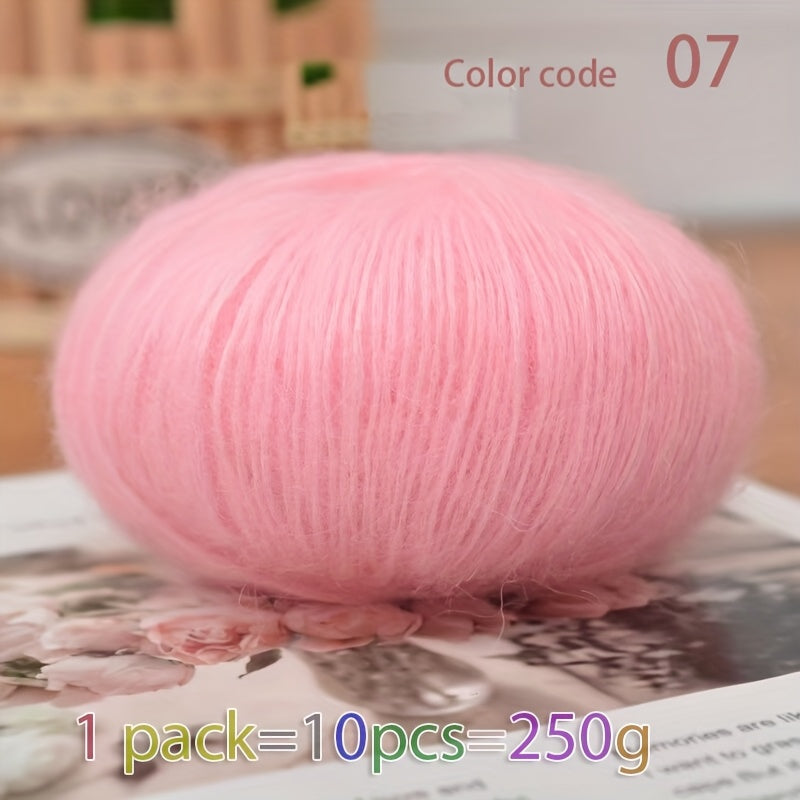 250g Large Bag of Long Wool Yarn, Soft and Light Beige-Friendly DIY Knitting Yarn, Non-Pilling, Suitable for Spring, Summer, Autumn Hollow-Out Fashion Sweaters and Shawls, 45% Cashmere, 40% Wool, 15% Acrylic, 1pc = 10 Balls =