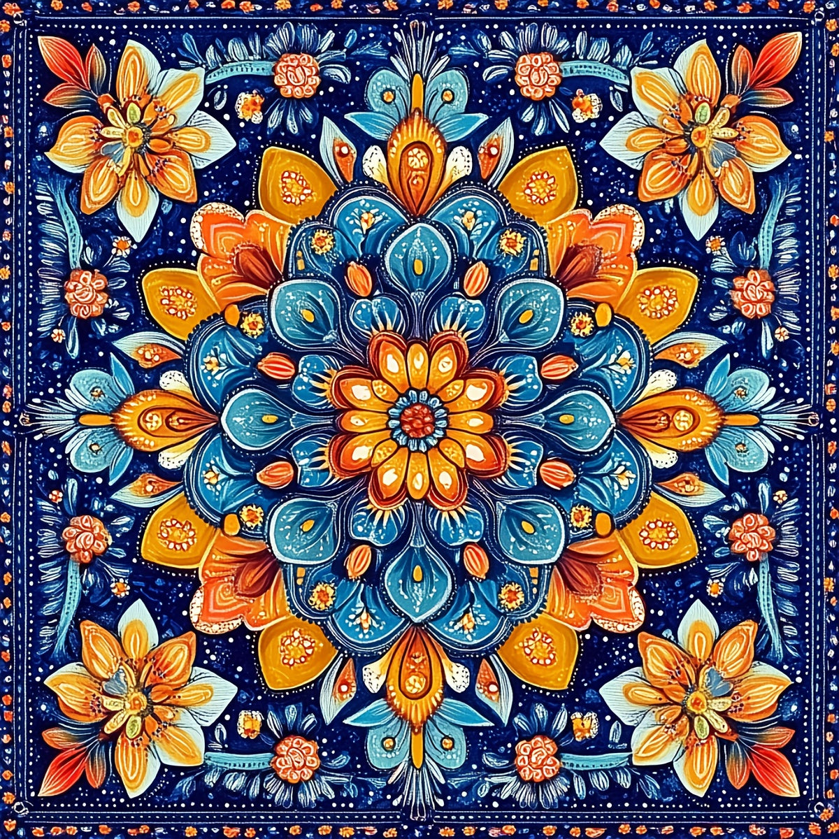 1pc JOZYSH 11CT/14CT Floral Tapestry Cross Stitch Kit - 15.75x15.75inch, Vibrant Blue & Orange Flower Design, Includes Printed Canvas, Needles, Threads, Patterns & Instructions - Ideal for Beginners, Perfect for Home & Office