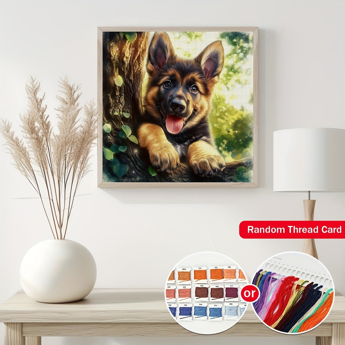 ZUOANLF 1set 40x40cm/15.7x15.7Inch DIY Cross Stitch Kit Frameless, Lovely German Shepherd dog, tamped cross stitch kits, Embroidery Set for Home Decor, Includes Patterned Fabric & Threads, Perfect for Living Room Entrance or