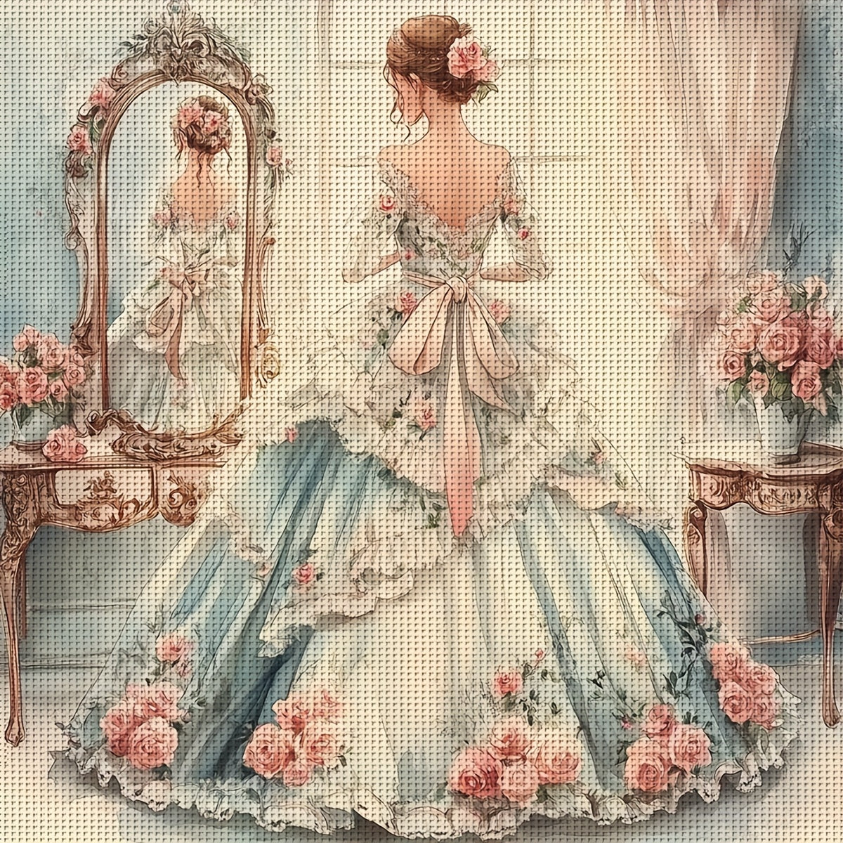 JOZYSH Adult Cross Stitch Kit - Elegant Lady in Blue Gown, 40x40cm/15. 7x15. 7in, 11CT/14CT, Includes Canvas, Needle, Threads & Instructions, Perfect for Beginners, All-Season Craft, Crafting Kit|Romantic Design|Detailed Inst