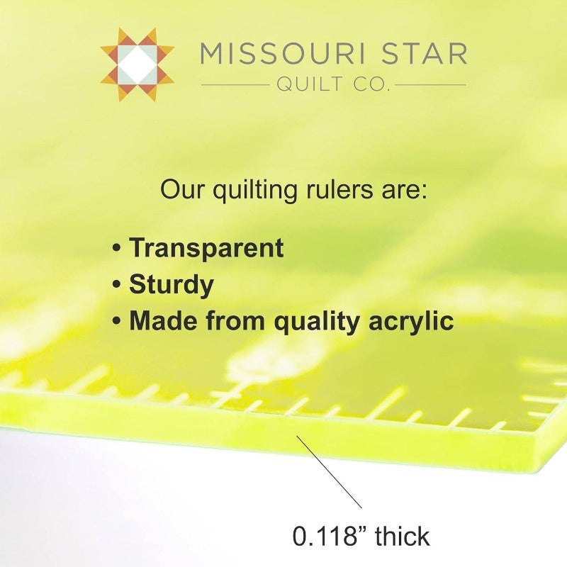 Heavy-Duty Acrylic 8 Inch Quilting Ruler with 60-Degree Angle Template - Bright Green Fabric Cutting Board, Grid Lines & Hanging Hole for Layer Cakes, Charm Packs, Fabric Strips - Precise Ruler for Quilters, Beginner to Advan