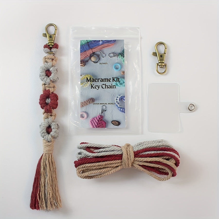 1pc Macrame Kit | Small Daisy Pattern Weaving Material Bag with Beginner Tutorial, Handmade Keychain and Bag Pendant, Suitable for Car Keys and Phone Cases, All-Season Craft Kit