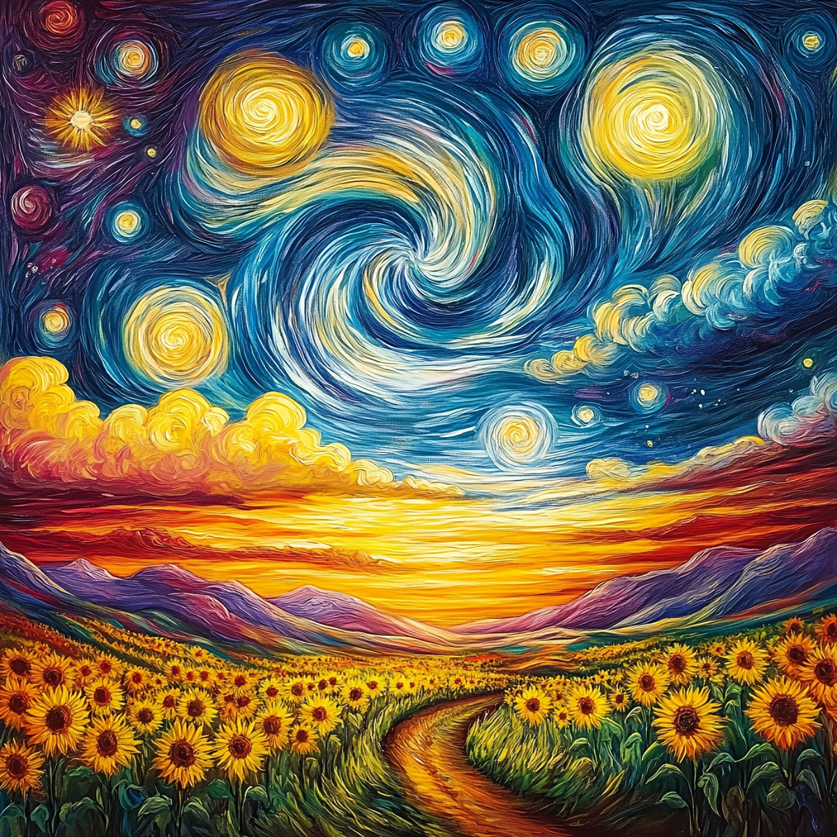 1pc 11CT/14CT Sunflower & Starry Night Cross Stitch DIY Kit - 15.75x15.75inch, Relaxing Adult Beginner Project with Printed Canvas, Needles, Threads, Patterns & Instructions - Perfect for Home & Office Decor, Ideal Gift for F