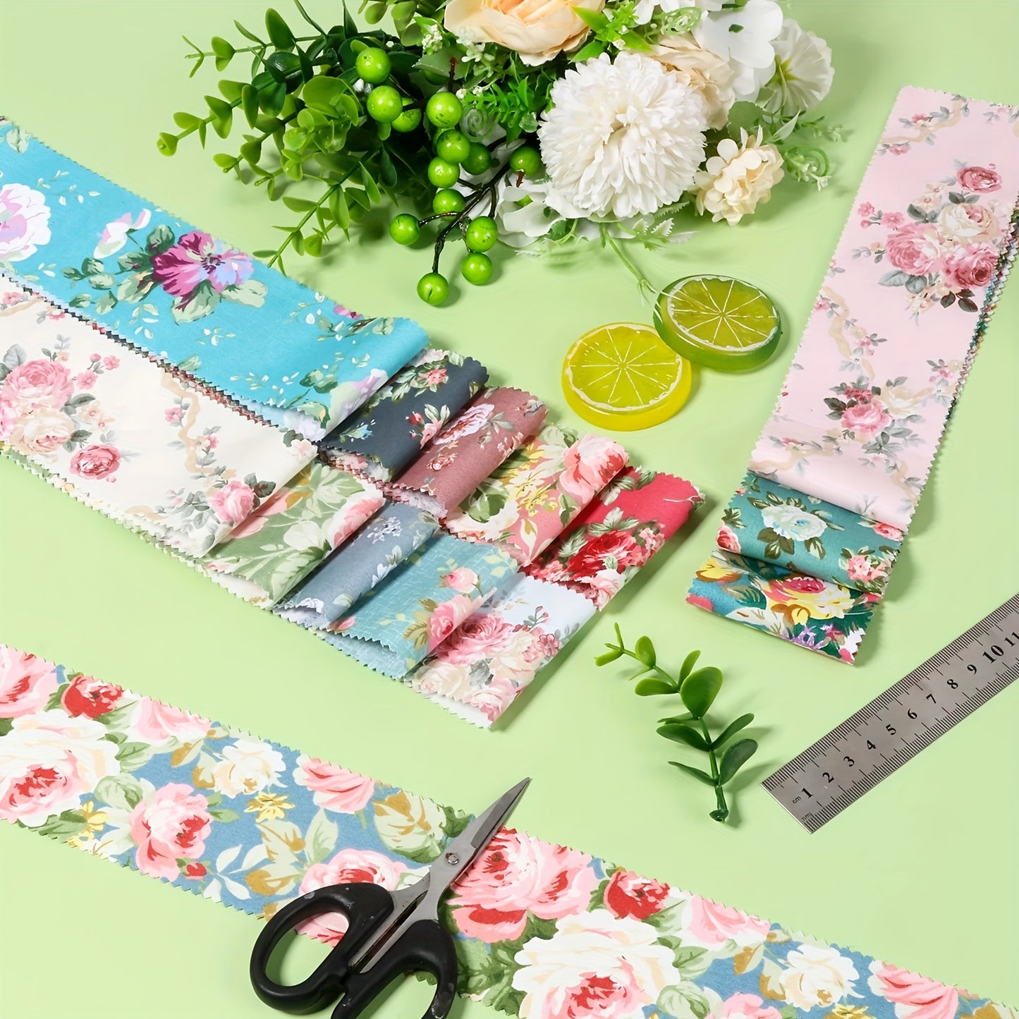 42pcs Pre-Cut Fabric Jelly Roll - Multicolor Pastel & Bright Cotton Quilting Strips with Floral, Striped & Plaid Patterns (Pink, Blue, Green, Yellow, Red) for Quilting, Scrapbooking, Doll Making - Wide-Scale Patchwork Craftin