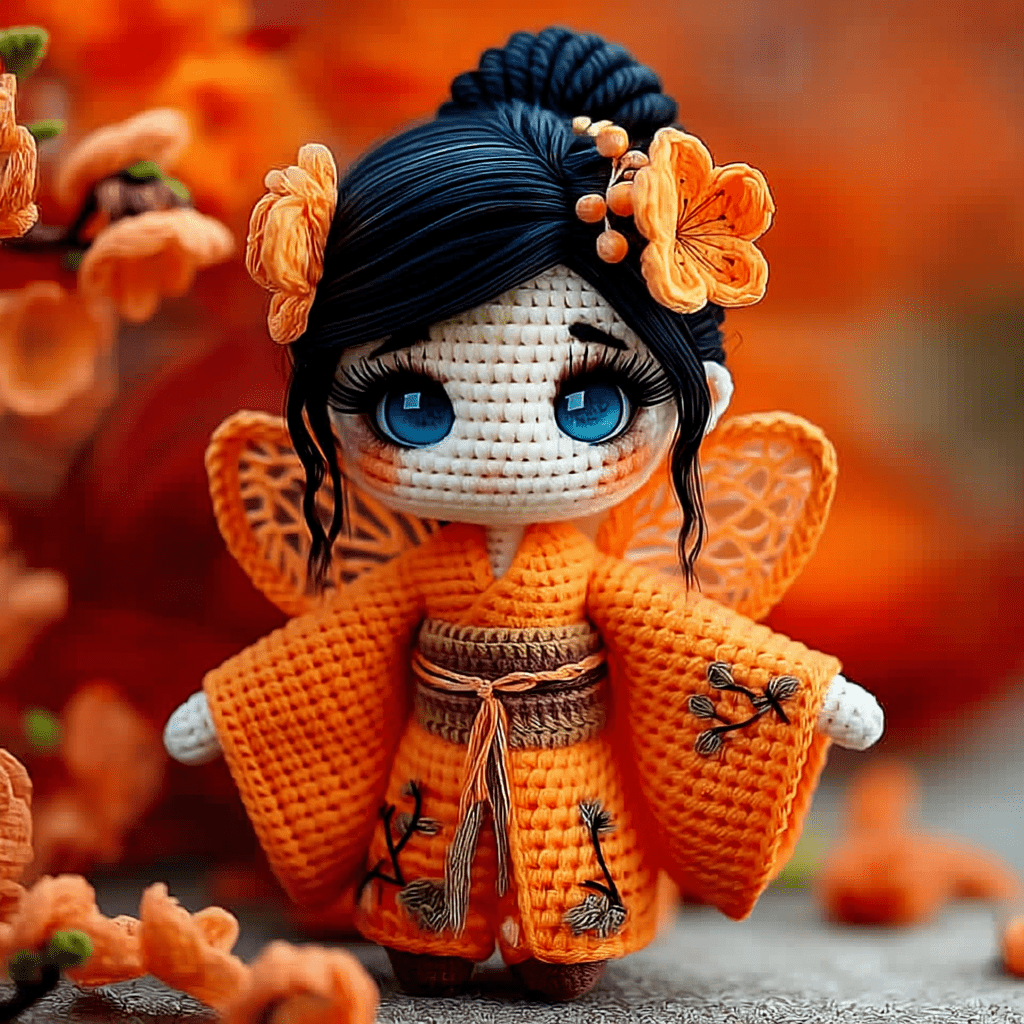 1pc New Crochet Material Package Hot-Selling Four-Color Kimono Girl (Purple/Red/Green/Orange) Cute Doll Yarn Set Handmade Knitting Doll, All-Season Fabric, Polypropylene 100., All-Season Craft Kit|Playful Design|Durable Craft