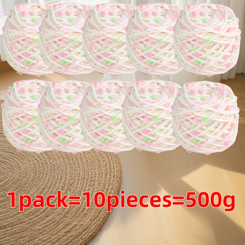 1-Pack Pastel Rainbow Candy-like Yarn - Soft Knitting & Crochet Thread for Sweaters, Blankets, Scarves, Hats - Multipurpose Crafting Fiber with Pink, Yellow, Blue, Green, Orange, White - Ideal for Beginners & Experts - Perfec