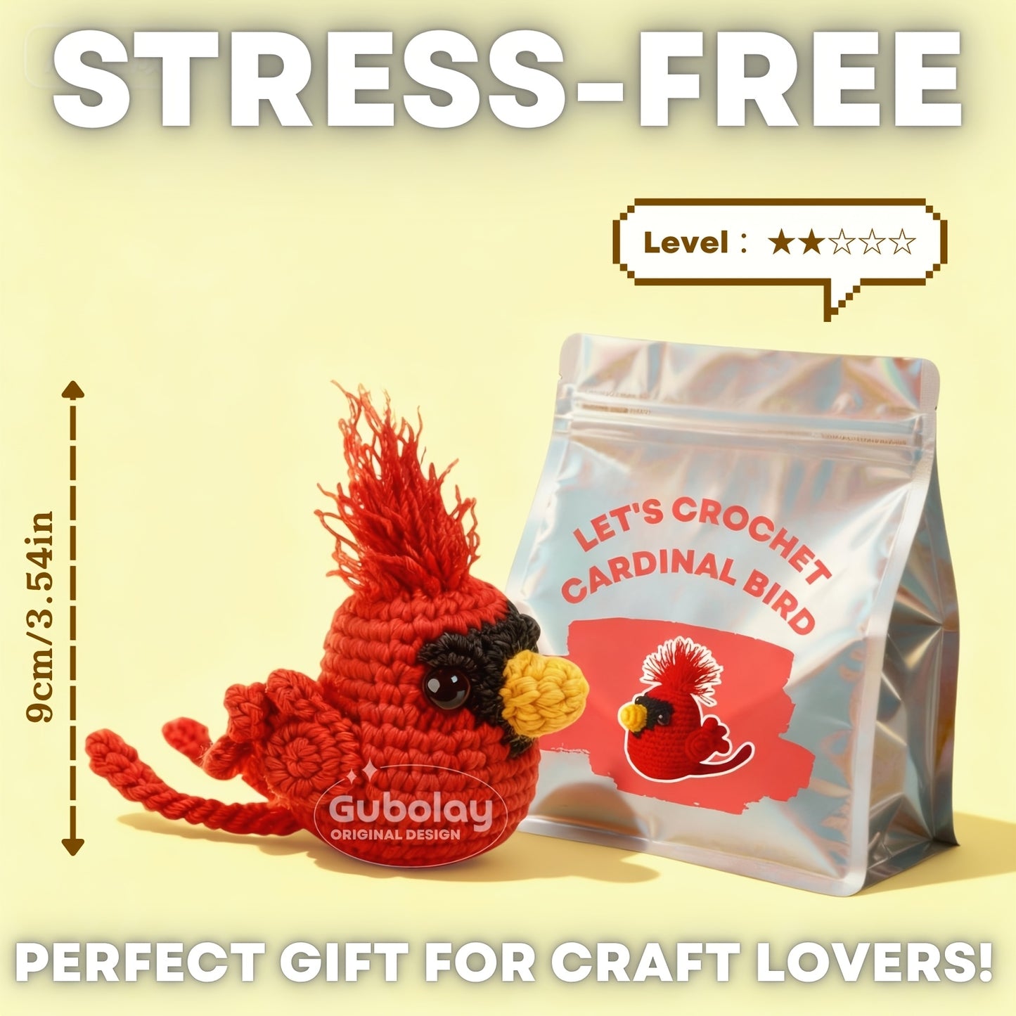 Crochet Kit for Beginners (Cardinal Bird Designs) - Learn to Craft Amigurumi Stuffed Animals | Includes Step-by-Step Video Tutorial, Easy-to-Follow Instructions, Hook, Yarn, and Accessories | Craft Gift for Adults, All-Season
