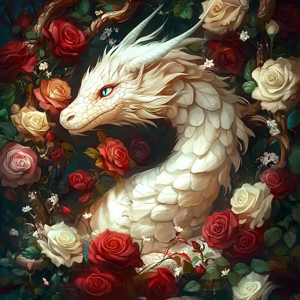 1set 40x40cm/15.7x15.7Inch DIY Cross Stitch Kit Frameless, The Dragon and Rose, stamped cross stitch kits, Cross Stitch Set for Home Decor, Includes Patterned Fabric & Threads, Perfect for Living Room Entrance or Bedroom Deco