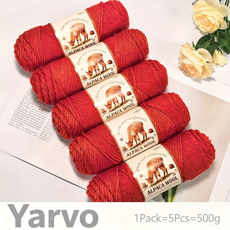 1 Pack (5 Balls) 500g Alpaca Wool Yarn - Thick Warm Winter Knitting Fiber, Alpaca Wool Yarn for DIY Hand-Knitting Scarves, Hats, Sweaters, Multi-Color (Brown/White/Black/Gray/Tan) - Perfect Gift for Crafters & Cold Weather