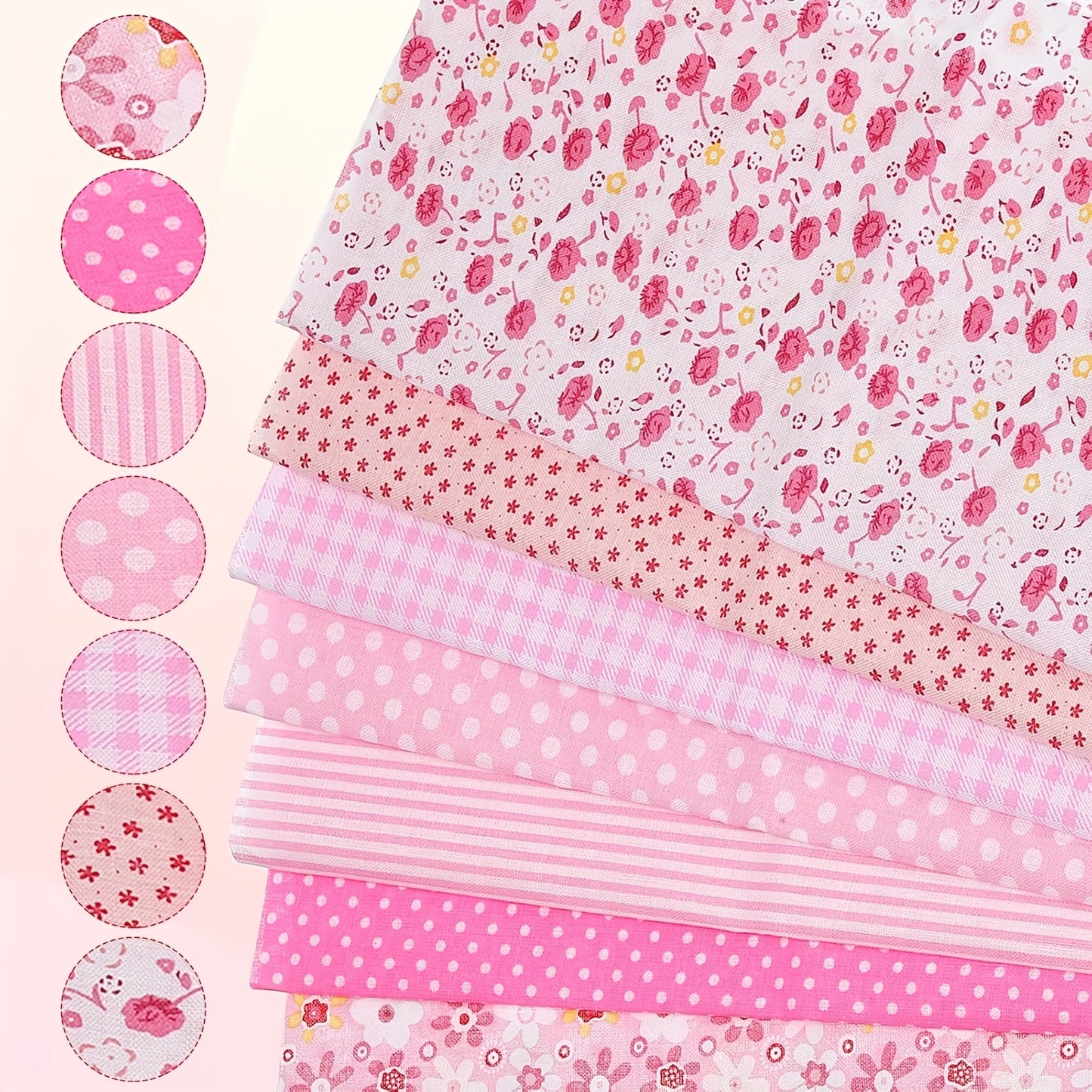 7pcs Pink Floral Cotton Squares 20"x20" Fat Quarters - Pre-Cut Craft Fabric Bundles with Assorted Vibrant Floral Patterns, Machine Washable for Patchwork, Quilting, DIY Sewing Projects, Quilting Fabric, Quilting Materials,Che