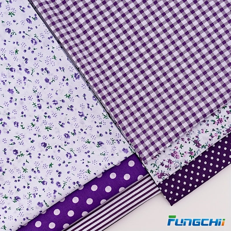 FUNGCHII 6pcs Large Square Fabric Bundle - Pre-Cut Quilting Fabric for Patchwork, Scrapbooking, DIY Crafts - 19.9x19.9 Inch (50x50cm) - Floral, Purple - Ideal for Beginners & Experts - Collection B, Fabric for Quilting, Scrap