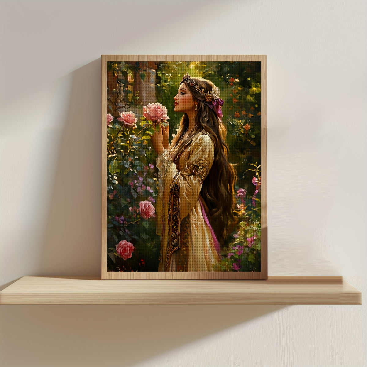 1pc JOZYSH 11CT/14CT Fabric Cross Stitch Kit - 30x40cm/11.8x15.7in/40x50cm/15.7x19.6in, Elegant Woman in Floral Garden Design, Polyester Blend, All-Season Wall Decor for Home & Office, Relaxing Craft Activity, Ideal Christmas