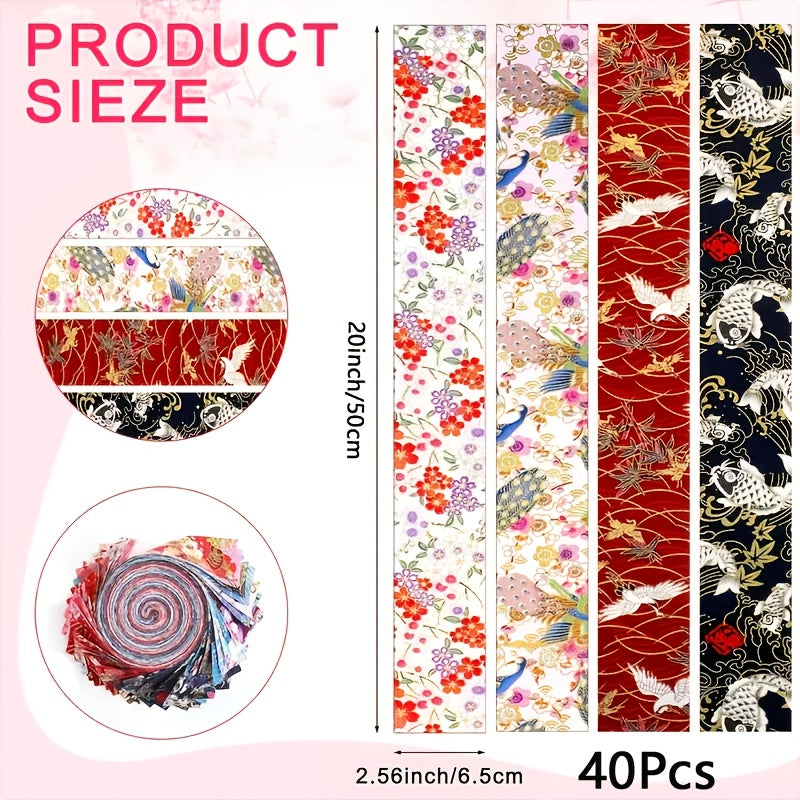 40pcs Jelly Fabric Roll Quilting Strips Different Patterns Patchwork Craft Sewing Supplies For Quilters Crafting Sewing DIY Crafts, Gifts For Mom, Birthday Gifts, Christmas Gifts, Mother'S Day Gifts, Holiday Party Gifts