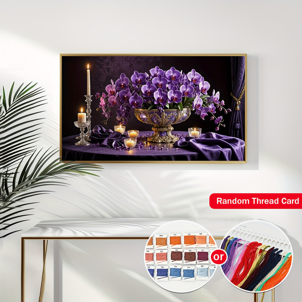 ZUOANLF 1set 40x70cm/15.7x27.6Inch DIY Cross Stitch Kit Frameless, Beautiful Phalaenopsis, stamped cross stitch kits, Embroidery Set for Home Decor, Includes Patterned Fabric & Threads, Perfect for Living Room Entrance or Bed