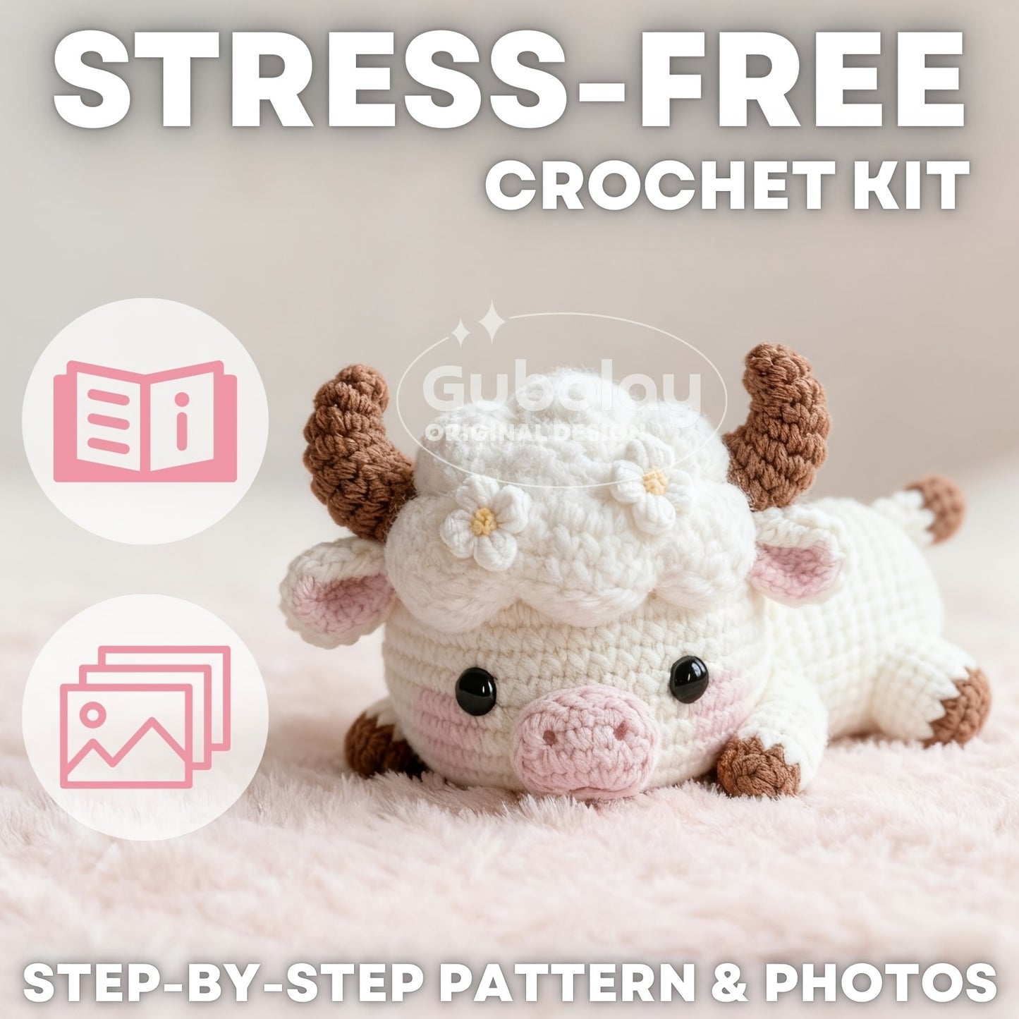 Cloud Cow Crochet Beginner Kit for Adults | Easy Craft Gift with Step-by-Step Instructions | Includes Soft Yarn, Hooks & Accessories | Cute Animal Doll Crochet Material Pack | Fun Design