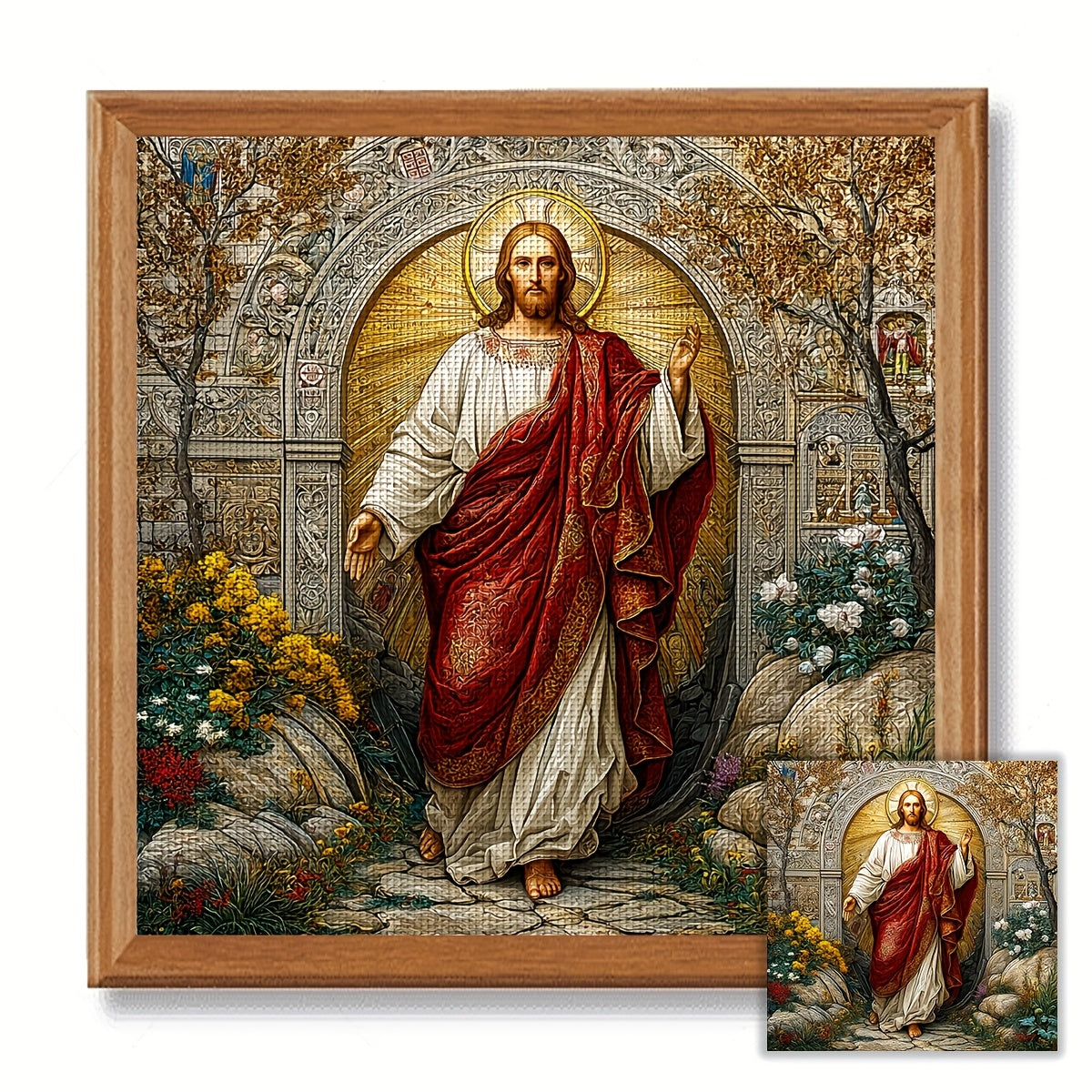 ZUOANLF 1set 50x50cm/19.7x19.7Inch DIY Cross Stitch Kit Frameless, Jesus, stamped cross stitch kits, Embroidery Set for Home Decor, Includes Patterned Fabric & Threads, Perfect for Living Room Entrance or Bedroom Decoration a