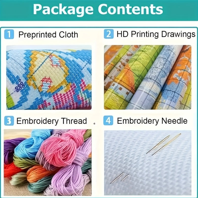 1 Set - Starry Night Dragon Cross Stitch Kit, DIY Colorful Needle and Thread Art, 11CT Cross Stitch Fabric Craft Kit with thread, Needles, and Instructions, Size 14.17×18.11 Inches.