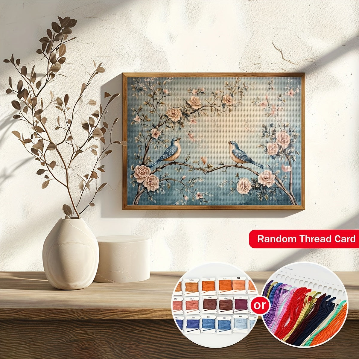 JOZYSH 2D Cross Stitch Kit - Bluebirds & Peach Blossoms Design, 11x15 Inch Fabric, Embroidery Threads, Needles, and Detailed Instructions for Beginners, Perfect for Home Decor in Living Room or Bedroom, Relaxing DIY Craft, Be