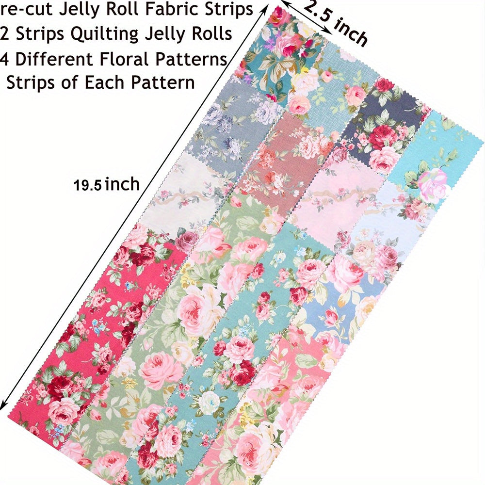 42pcs Jelly Roll Strip - Floral Crafting Fabric with Roses, Daisies, Peonies - Pastel Floral Patterns Pink, Red, Blue, Green, Teal, Beige, - for Scrapbooking, Quilting, DIY Crafts, Gift Wrapping - Large 2.5x19.5" Strip - Idea