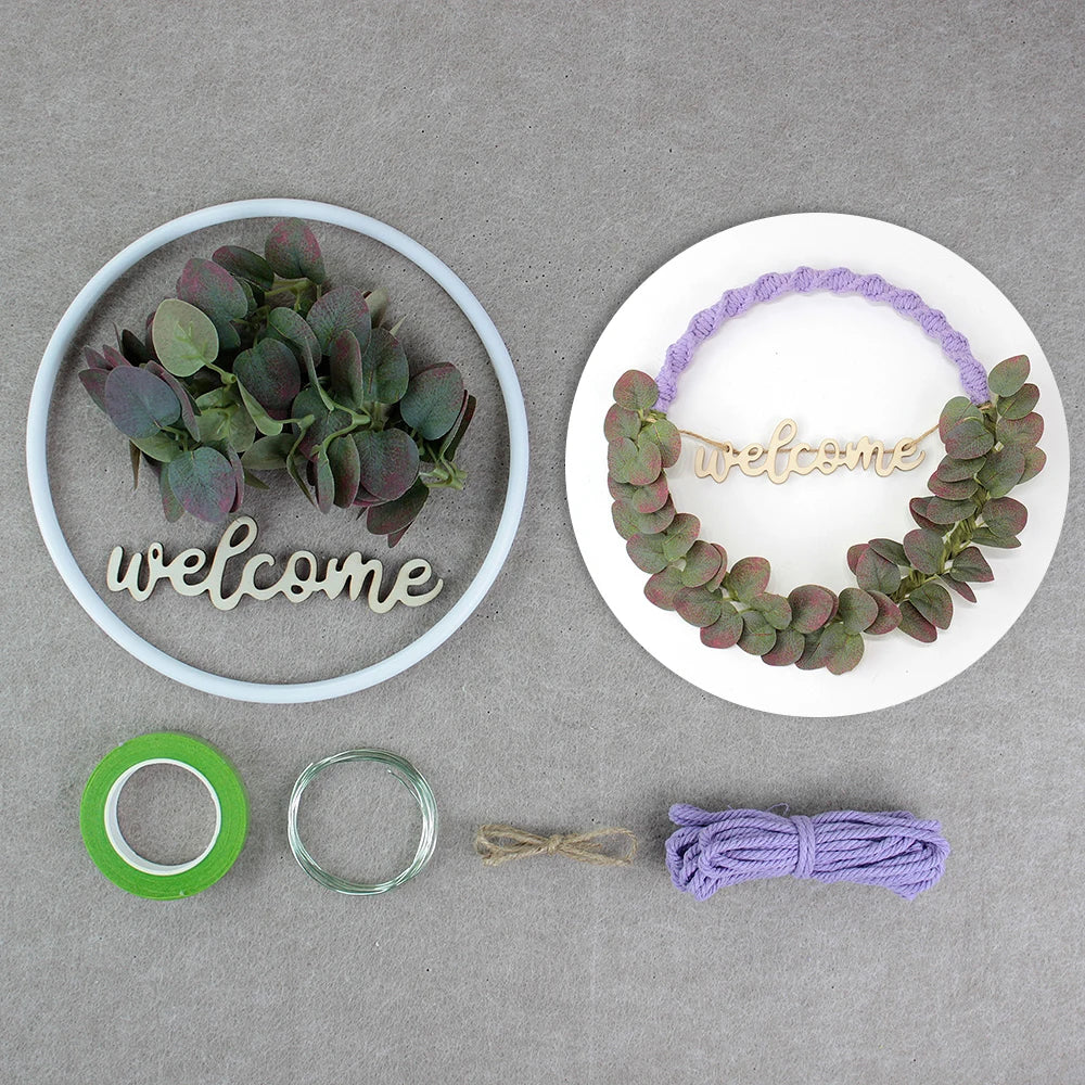 Bohemian Style Macrame Leaf Wreath DIY Kit Beginner Friendly Weaving Material Bundle with Tutorial for Handmade Craft