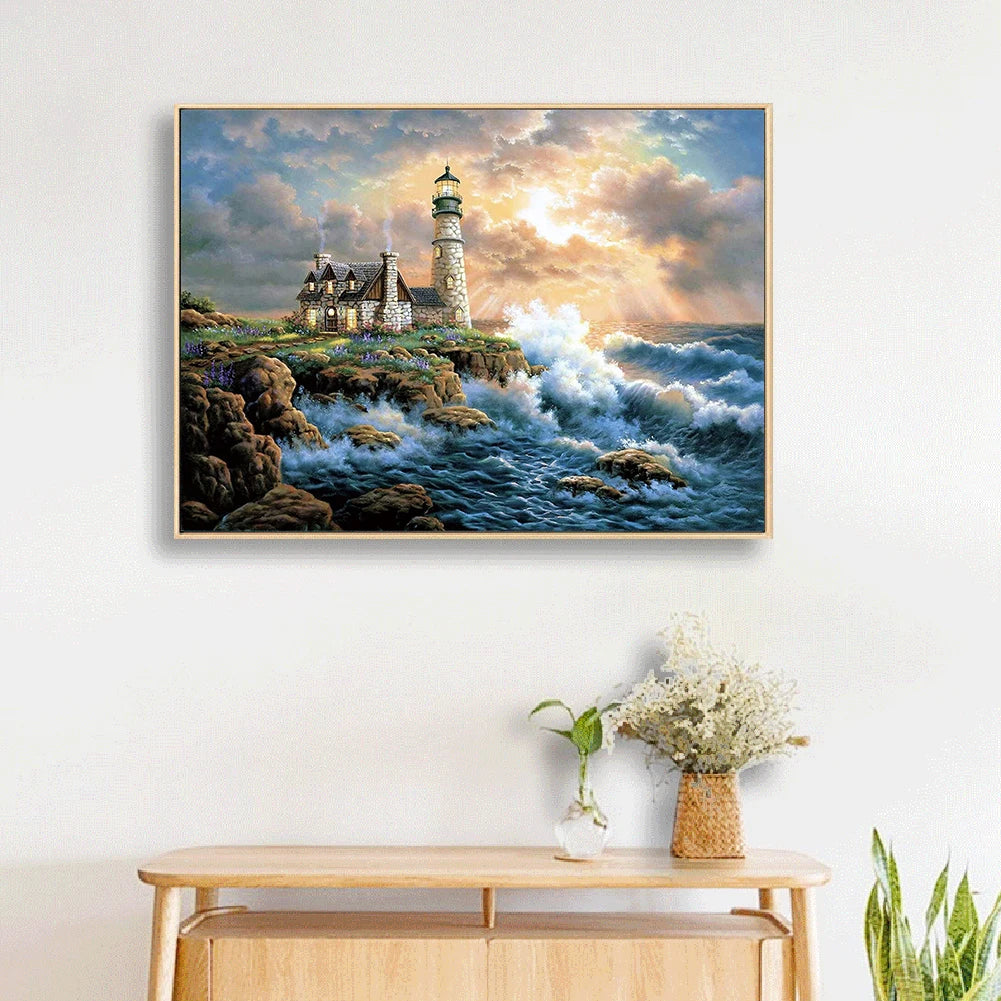 Beach Lighthouse 5D DIY Full Drill Diamond Painting Picture Rhinestone Mosaic
