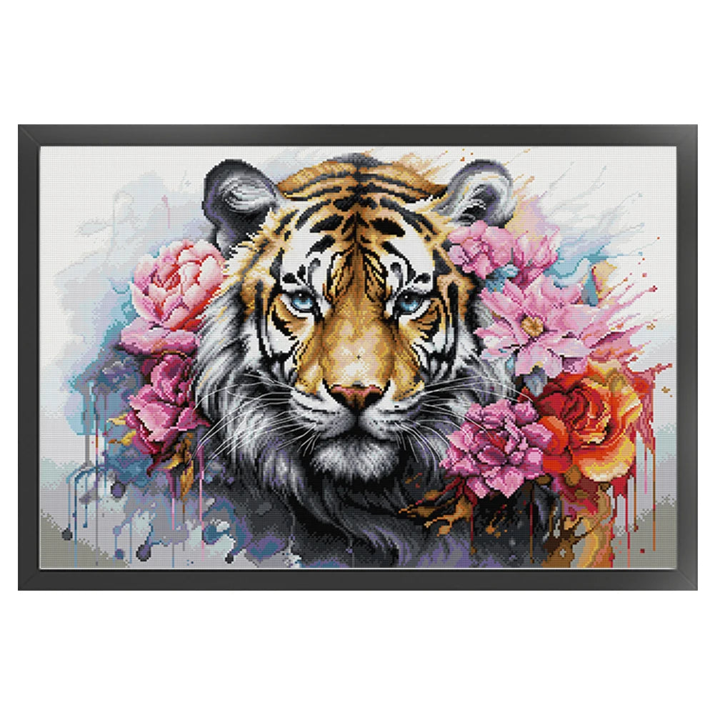 Tiger Printed Cross Stitch Kit 62x44cm DIY 14CT Thread Art Needlework Home Decor