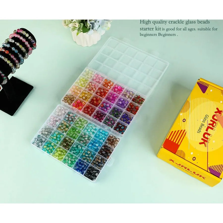 Glass Beads Bracelet Making Kit1350PCS 48 Colors 8mm Crackle Glass Beads for Jewelry Making Crystal Glass Round Beads Friendshi