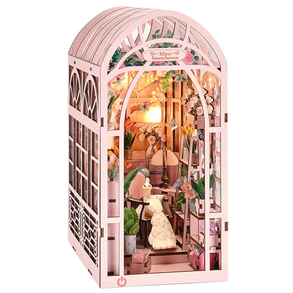 Book Nook Kit Sunlight Room Dollhouse Greenhouse Booknook 3D Wooden Puzzle Miniature Doll House For Bookshelf Insert Furniture