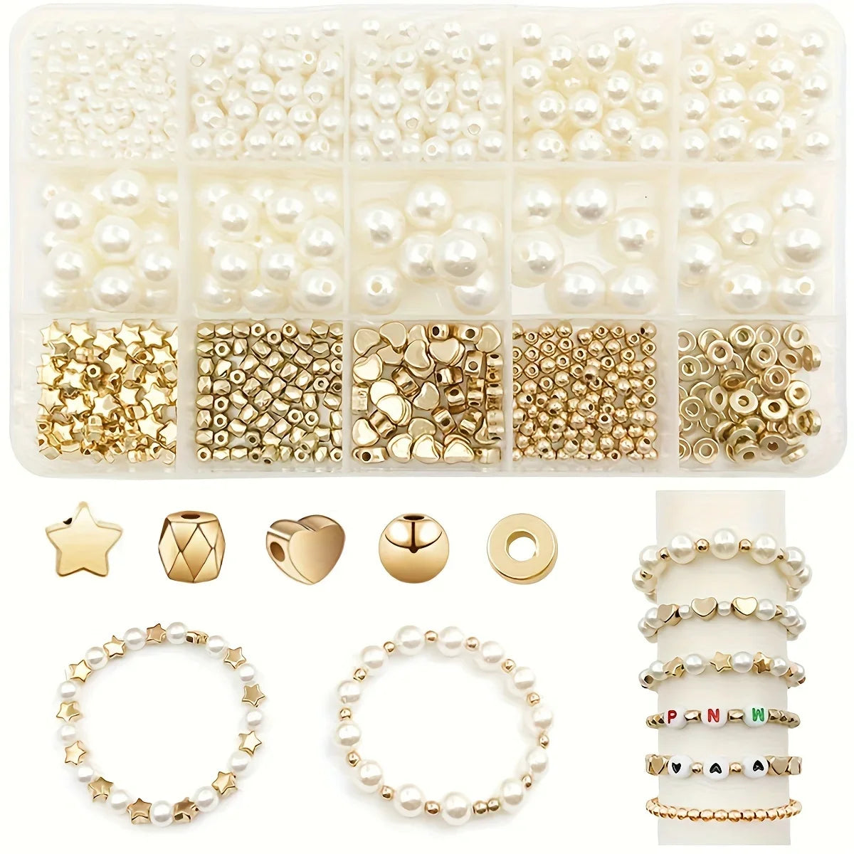 800pcs White Mixed Acrylic Pearl Polished Loose Beads Set Elegant for DIY Jewelry Decors Handmade Craft Jewelry Making Supplies