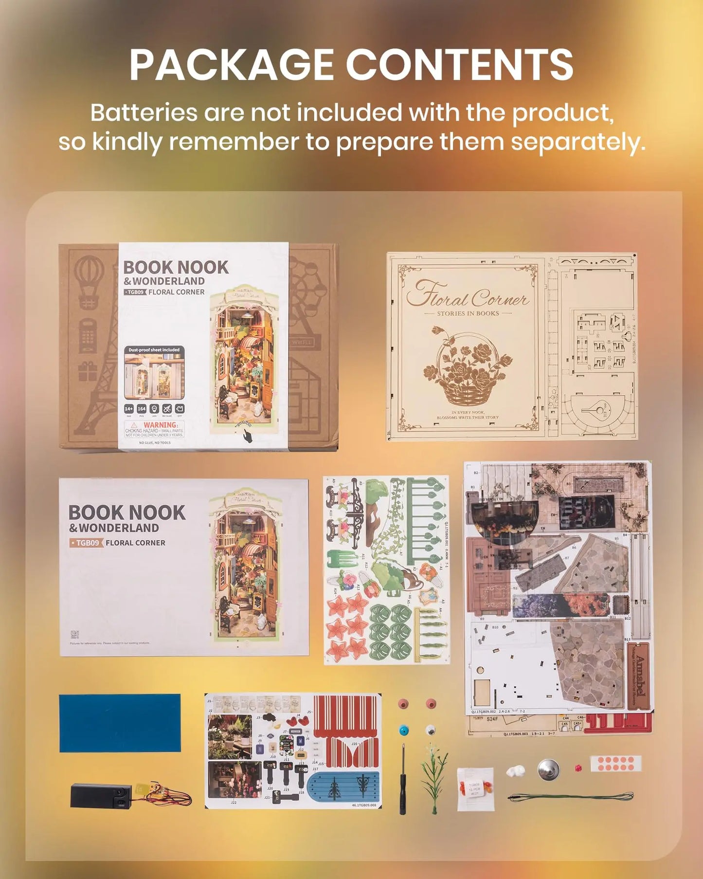 Robotime Rolife Floral Corner Book Nook 3D Wooden Toys Home Book Shelf Decoration DIY Miniature House Gifts for Family