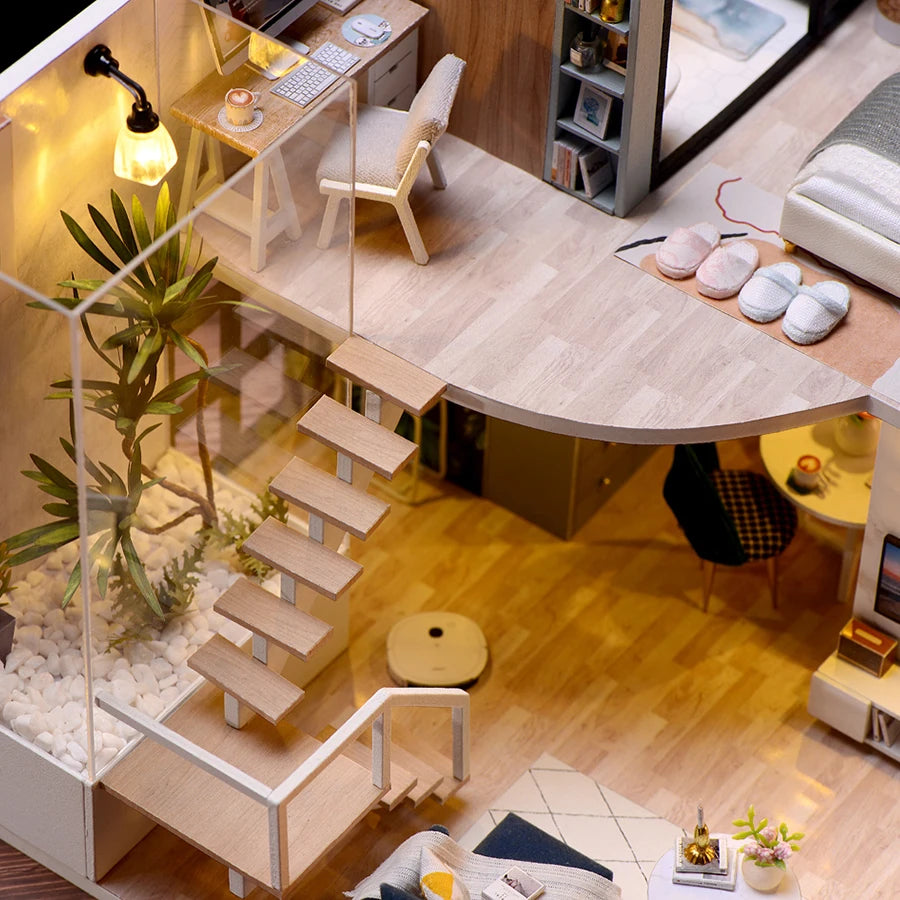 DIY Miniature Toy House House Kit 3D Wooden Stereoscopic Puzzle Model Architecture Suitable for Male, Female, Adolescent, Adult