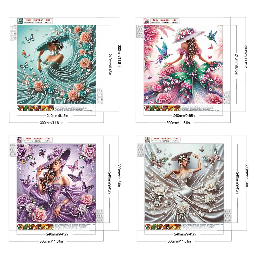 4pcs Girl 5D DIY Special Shape Crystal Partial Diamond Painting Kit Home Decor