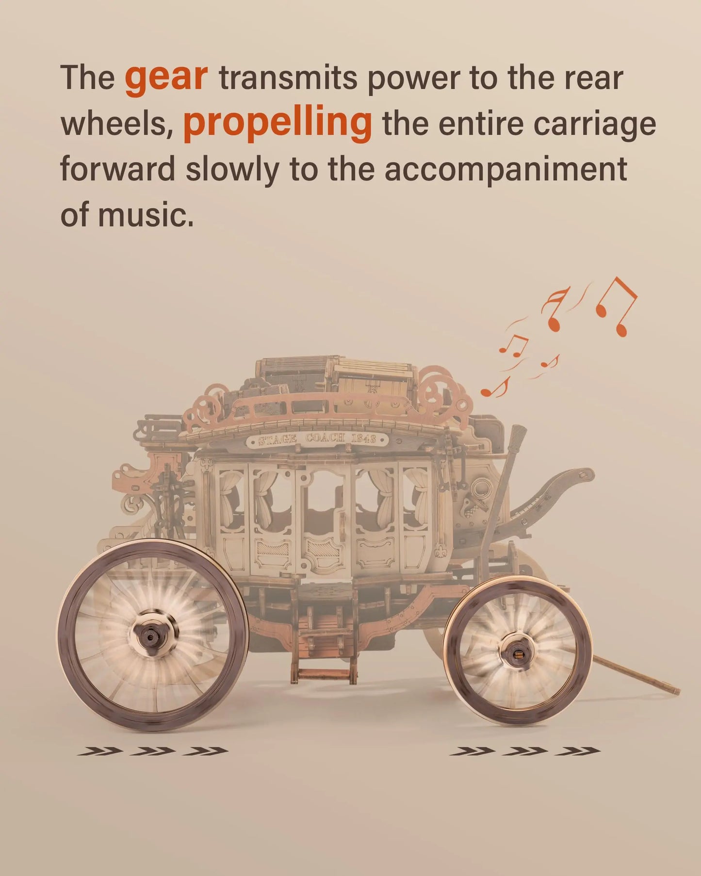 Robotime Wooden Music Box Puzzle 3D Puzzles Mechanical Building Construction Craft Birthday Anniversary Day Gift Kits Stagecoach