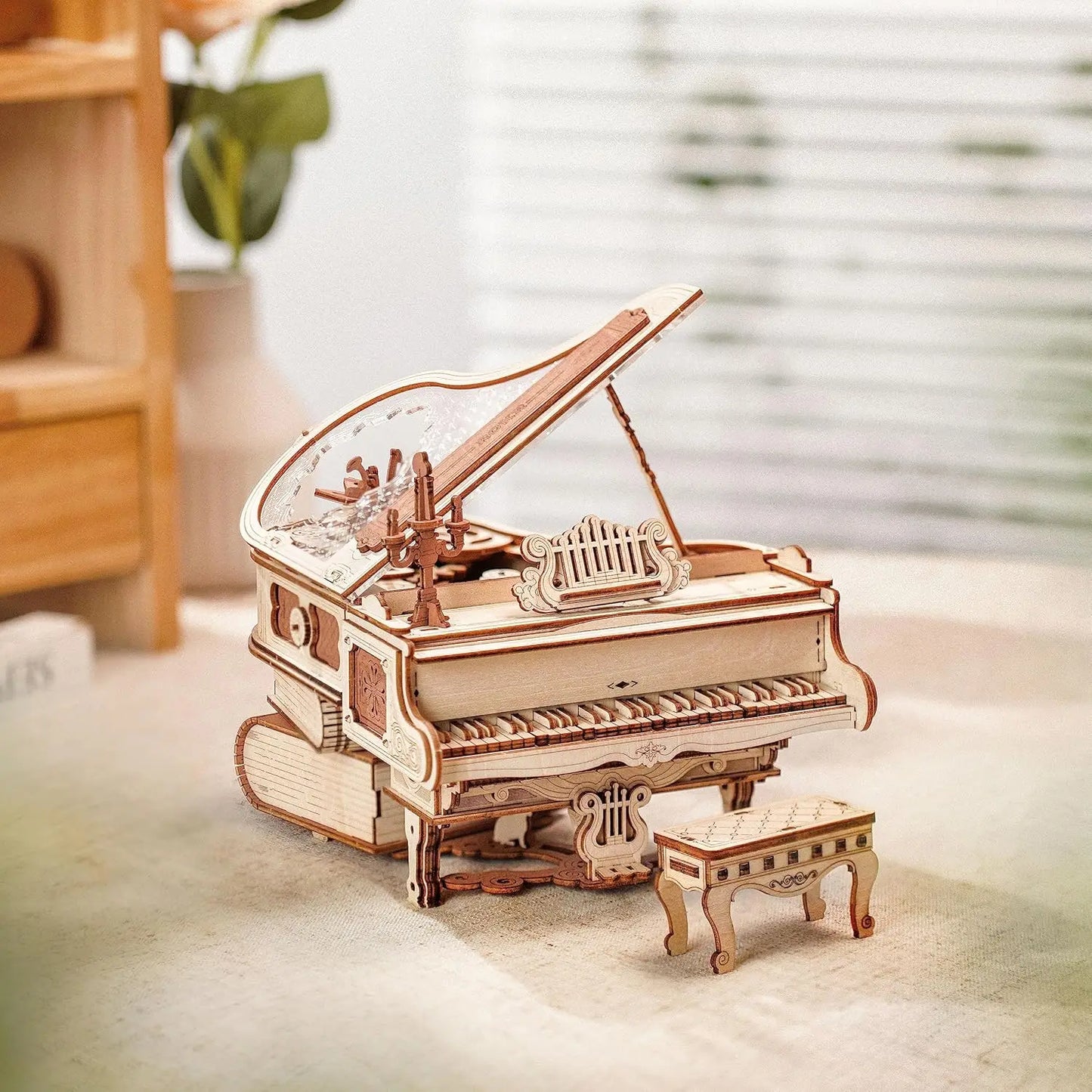 Robotime 3D Puzzles Magic Piano Mechanical 3D Puzzles Musical Instrument Wooden Music Box Puzzle Kit Unique Gift for Men Women