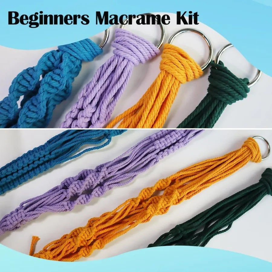 Macrame Plant Hanger Kit with Instruction Book Tutorials Metal Rings 4mm Macrame Cord Green Purple Orange Blue PreCutted for Ma