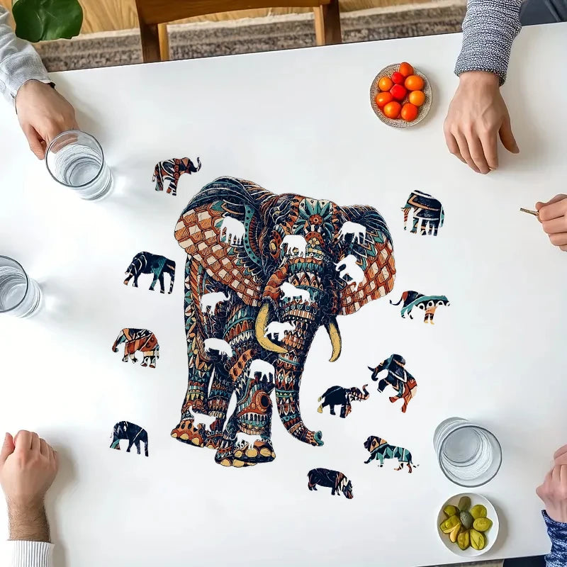Elephant Wooden Jigsaw Puzzles Adult, Teens, Family, Animal Shaped Natural Wood Puzzle, Best Christmas Gift And Family Games Mag