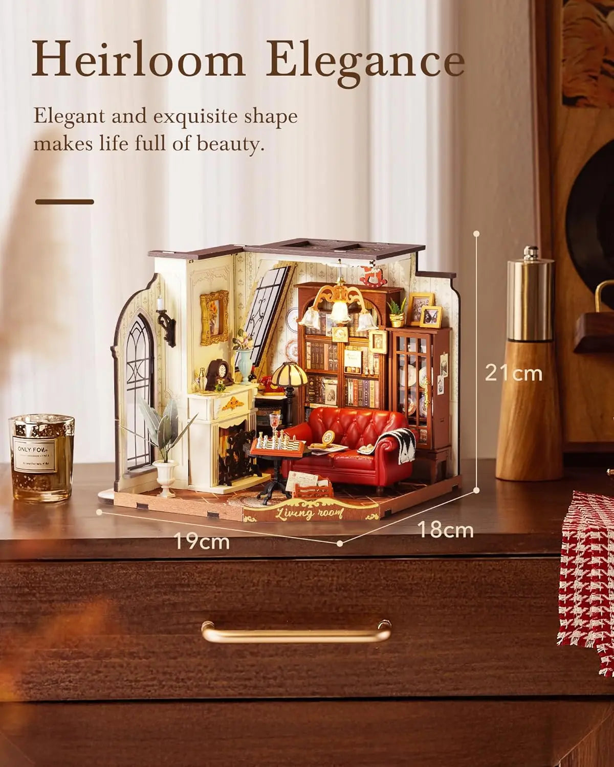 Robotime Rolife Catherine's Living Room DIY Miniature House Kit Wooden Dollhouse Model Building Kit With LED and Furniture DG175