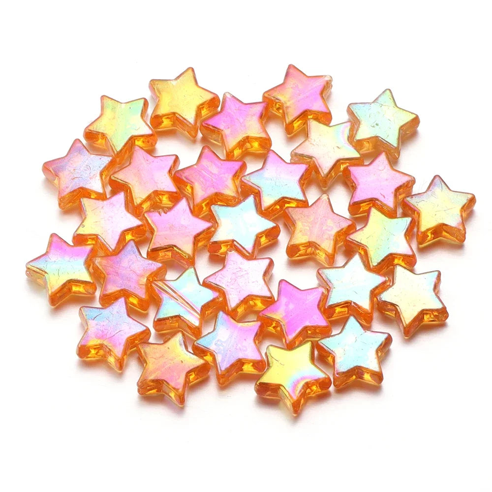 100pcs Acrylic Pentagram Beads AB Plating Loose Spacer Beads Five Pointed Star Beads For Jewelry Making DIY Bracelet Accessories