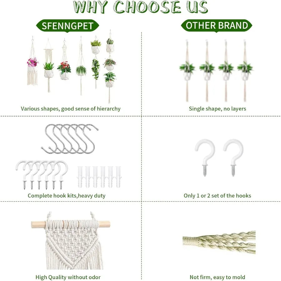 Macrame Plant Hangers 6Pack Hanging Planters for Indoor Plants w 6 Set Hangers Kit Handmade Macrame Plant Hangers Indoor Flowers.