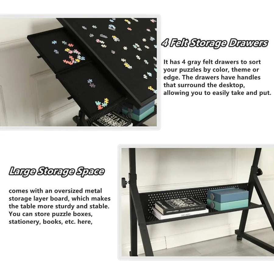 Puzzle Tables for Adults Height Adjustable Puzzle Board with Drawers 1500 Pieces Jigsaw Tables with Legs Wheels 075° Tilting Ta