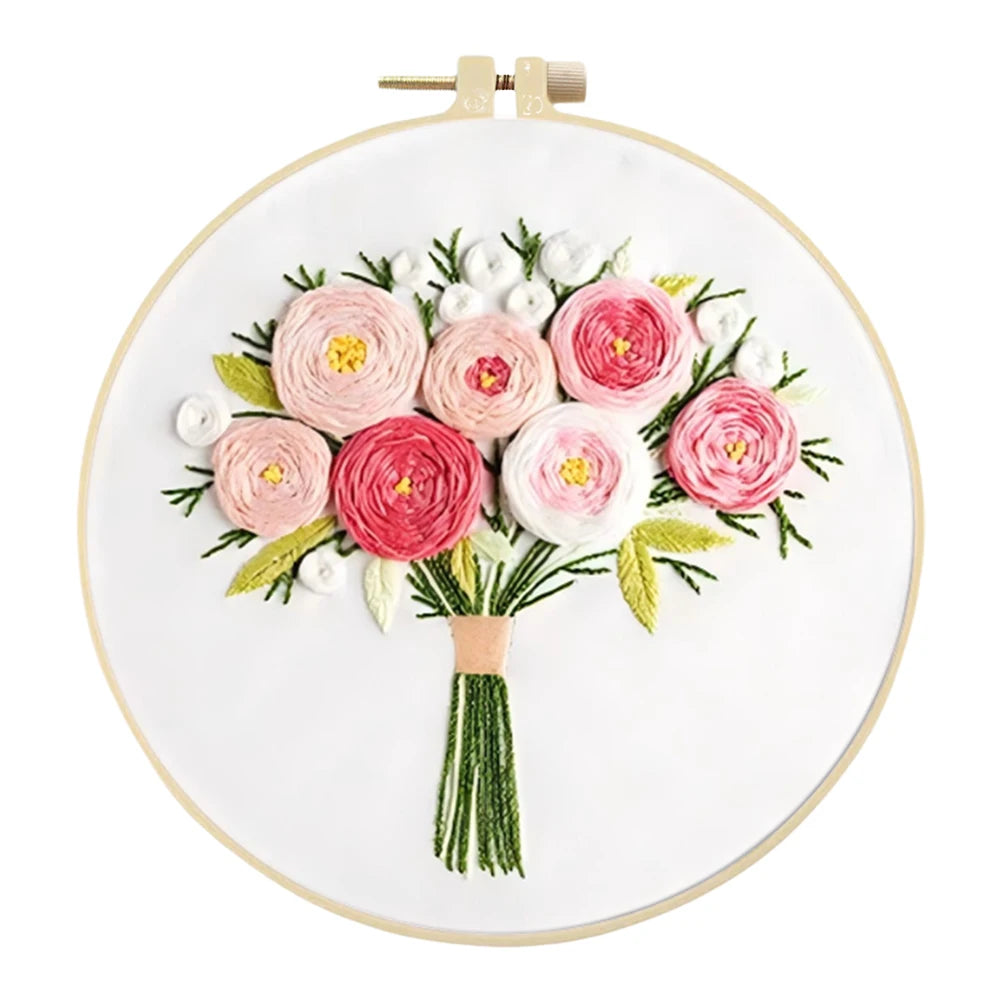 Flower Cotton Stamped Embroidery Cross Stitch DIY Starter Needlepoint Kit