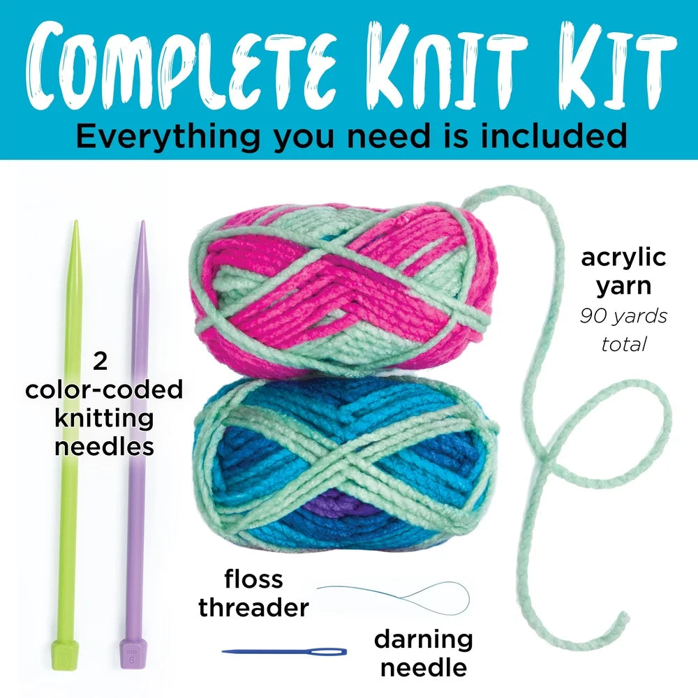 DIY Knitting Kit Kids Ages 9-12 Unisex Arts and Crafts Scarf Crafting Boosts Fine Motor Skills Creative Fun 90 Yards Yarn