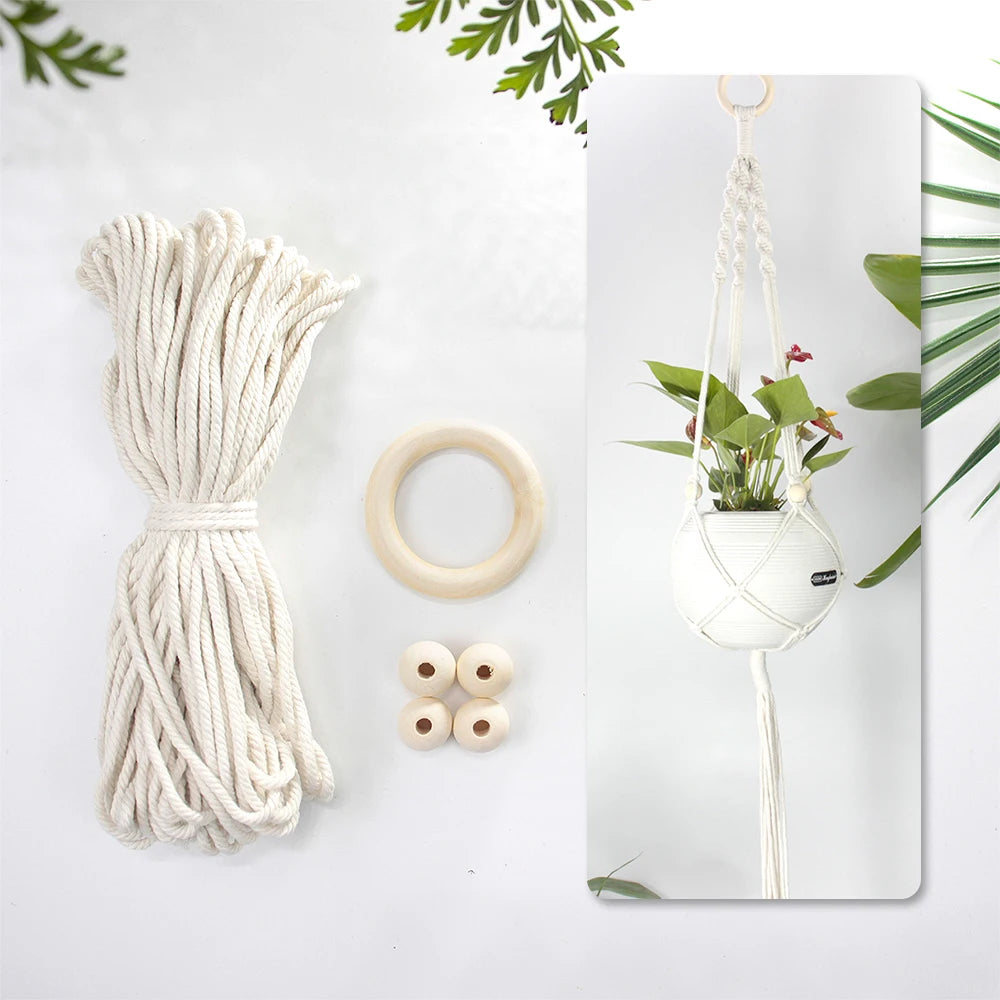 Knitting Plant Hanging Basket Macrame Kit with Tutorial for Beginners DIY Handmade Weaving Kit Mesh Hang Basket for Home Decor