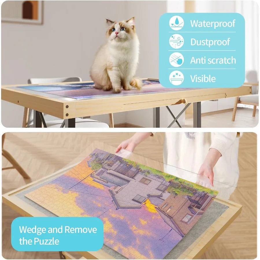 1500 Piece Jigsaw Puzzle Table with Legs for Adults 5TiltingAngle and Height Adjustable Table with Draws Wooden Puzzle Board wi