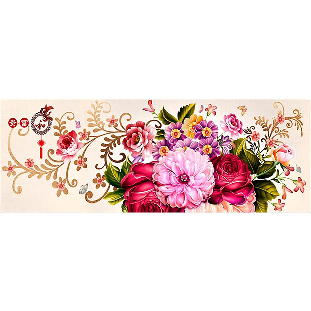 Peony Full Cross Stitch 11CT Cotton Thread Printed Embroidery Kit Decor 110x40cm