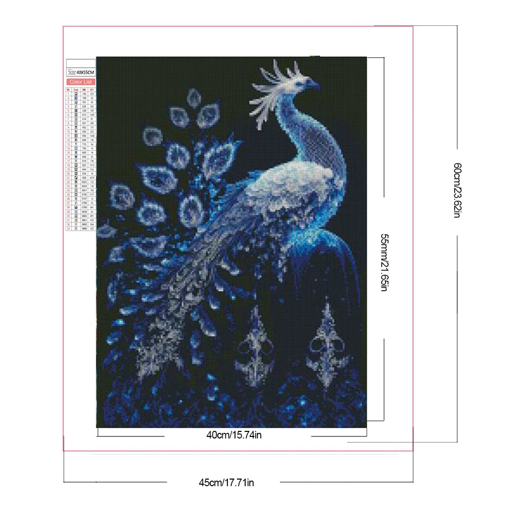 5D DIY Full Round Drill Partial AB Diamond Painting Blue Crystal Peacock 45x60cm